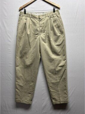 Men's Savane Dress Pants Slacks Khaki Tan Size 34 x 30 Pleated